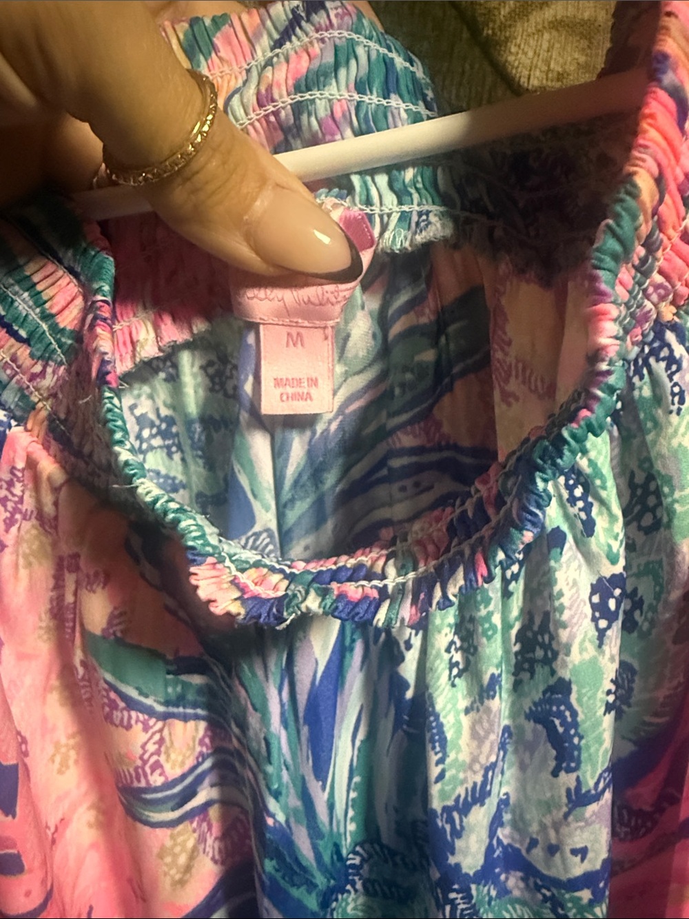 Lilly Pulitzer Pink & Blue Tropical-Print Off-Shoulder Midi Dress - Picture 2 of 2